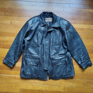 Vintage 90's Biker Leather Jacket Mens XL Black Distressed Worn Flawed Damaged